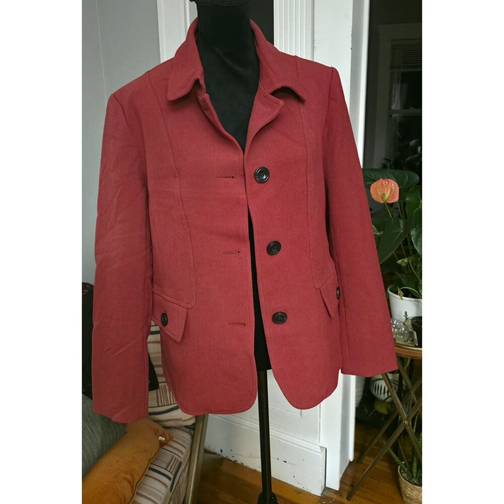 Chadwicks of Boston Women’s Red Solid Jacket 16 Long Sleeve Collared Buttons